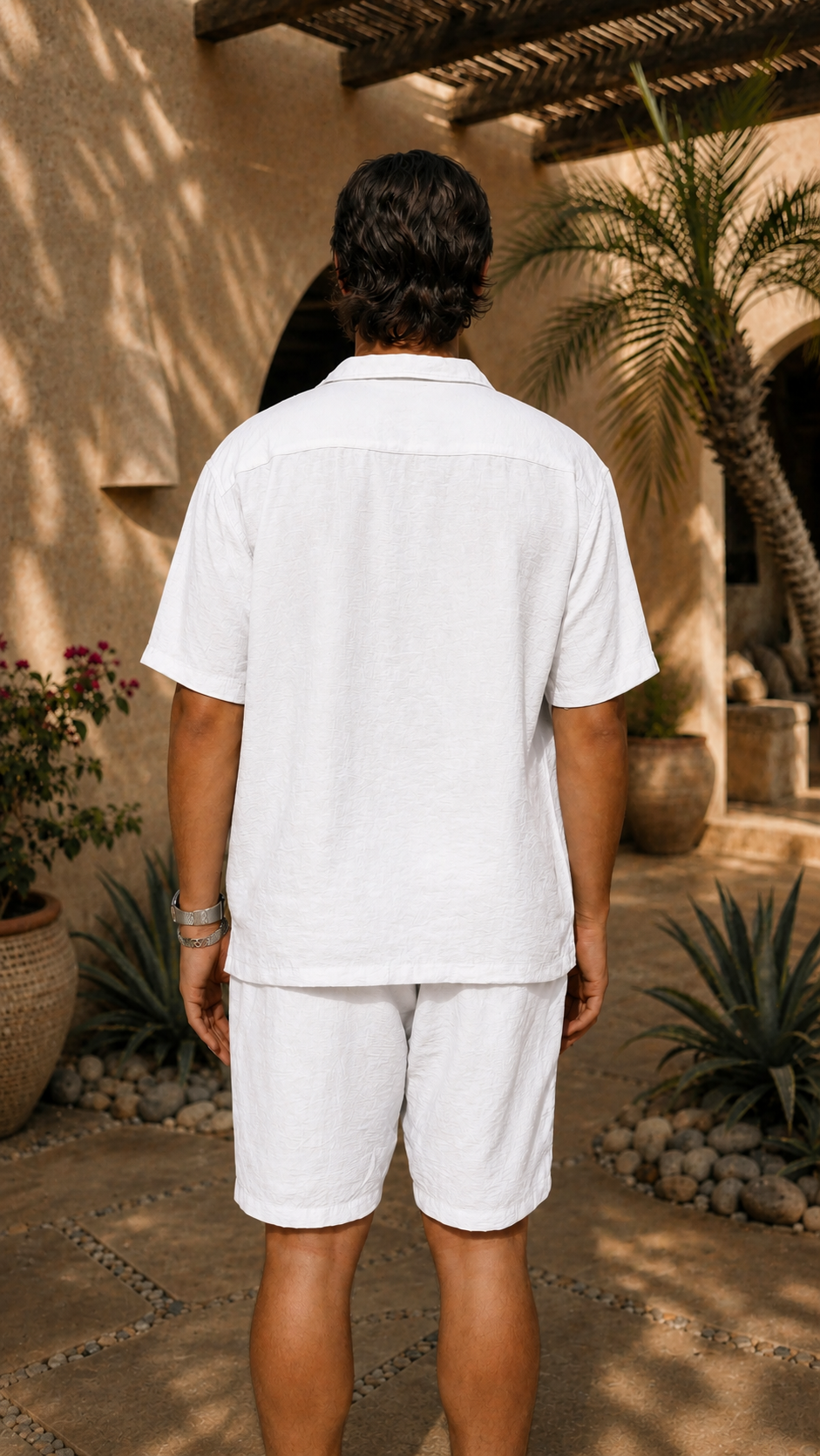 WHITE LINEN SHORT SLEEVE SHIRT