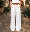 WHITE LINEN STRAIGHT FIT PANTS