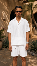 WHITE LINEN SHORT SLEEVE SHIRT