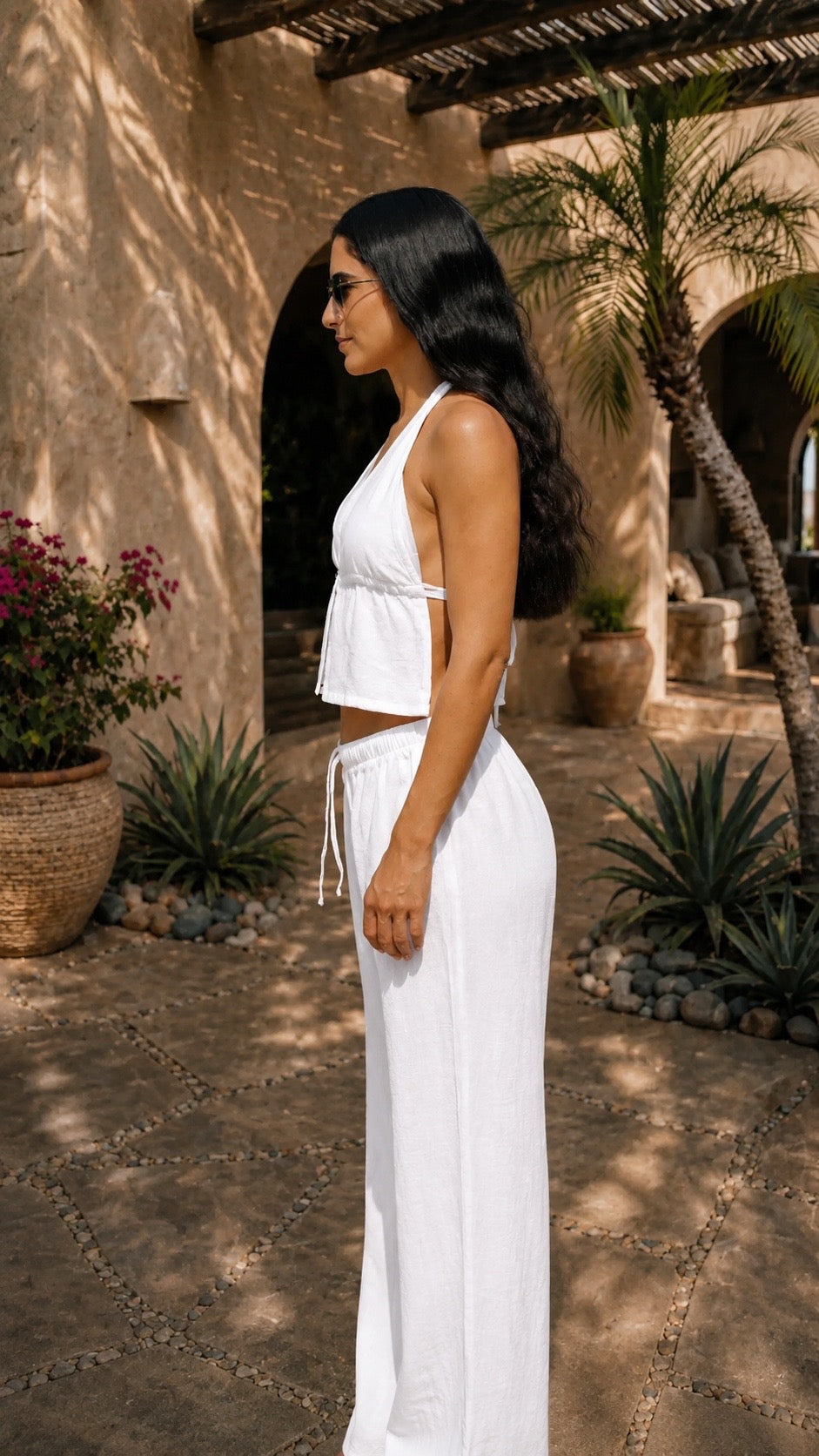 WHITE LINEN STRAIGHT FIT PANTS