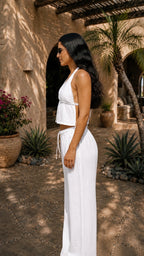 WHITE LINEN STRAIGHT FIT PANTS