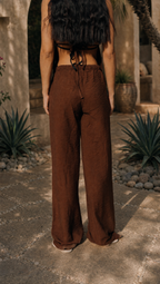 WALNUT LINEN STRAIGHT FIT PANTS