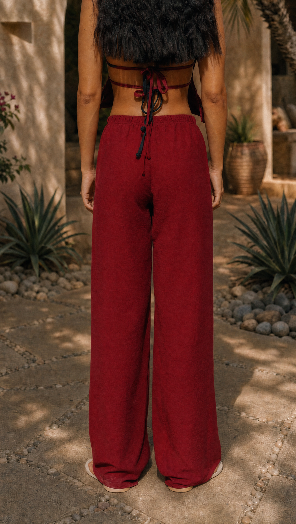 RED WINE LINEN STRAIGHT FIT PANTS
