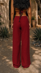 RED WINE LINEN STRAIGHT FIT PANTS