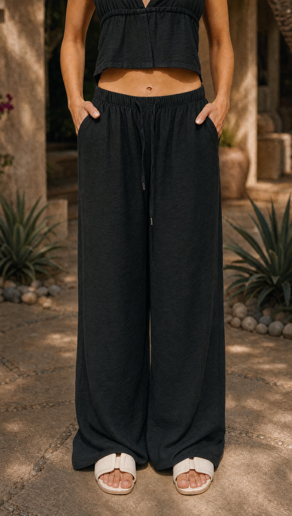 BLACK LINEN STRAIGHT FIT PANTS