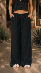 BLACK LINEN STRAIGHT FIT PANTS