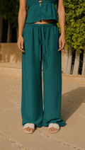 TEAL LINEN STRAIGHT FIT PANTS