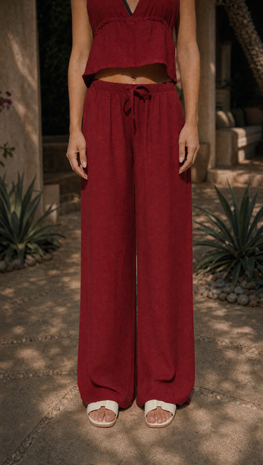 RED WINE LINEN STRAIGHT FIT PANTS