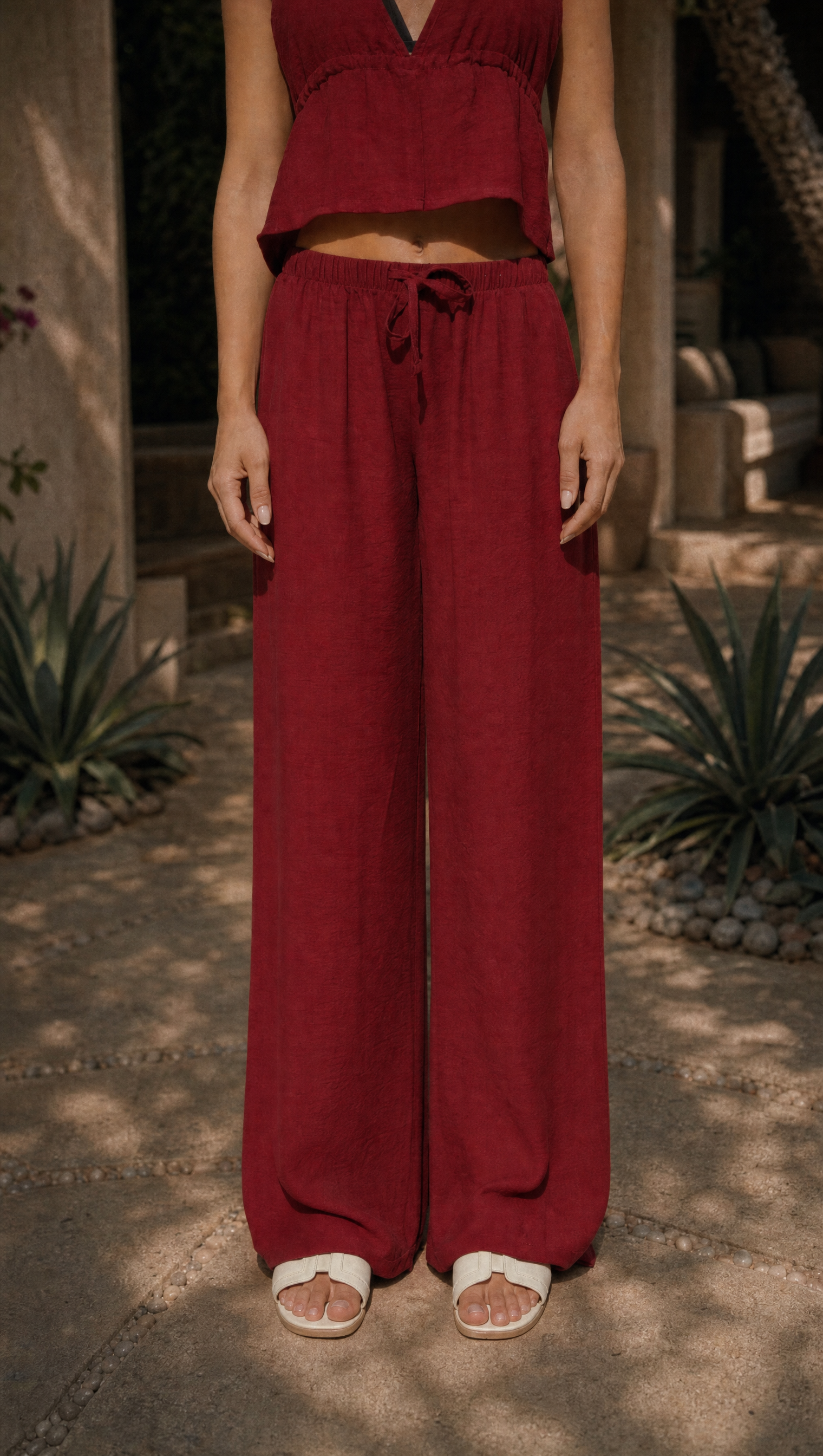 RED WINE LINEN STRAIGHT FIT PANTS