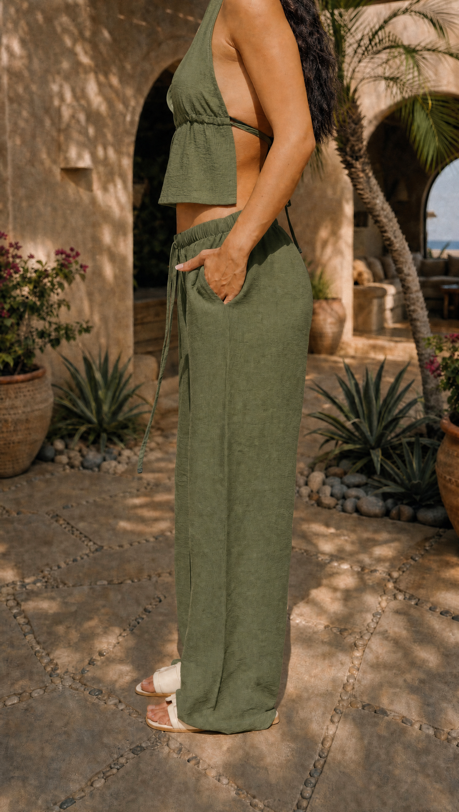 PALM LINEN STRAIGHT FIT PANTS