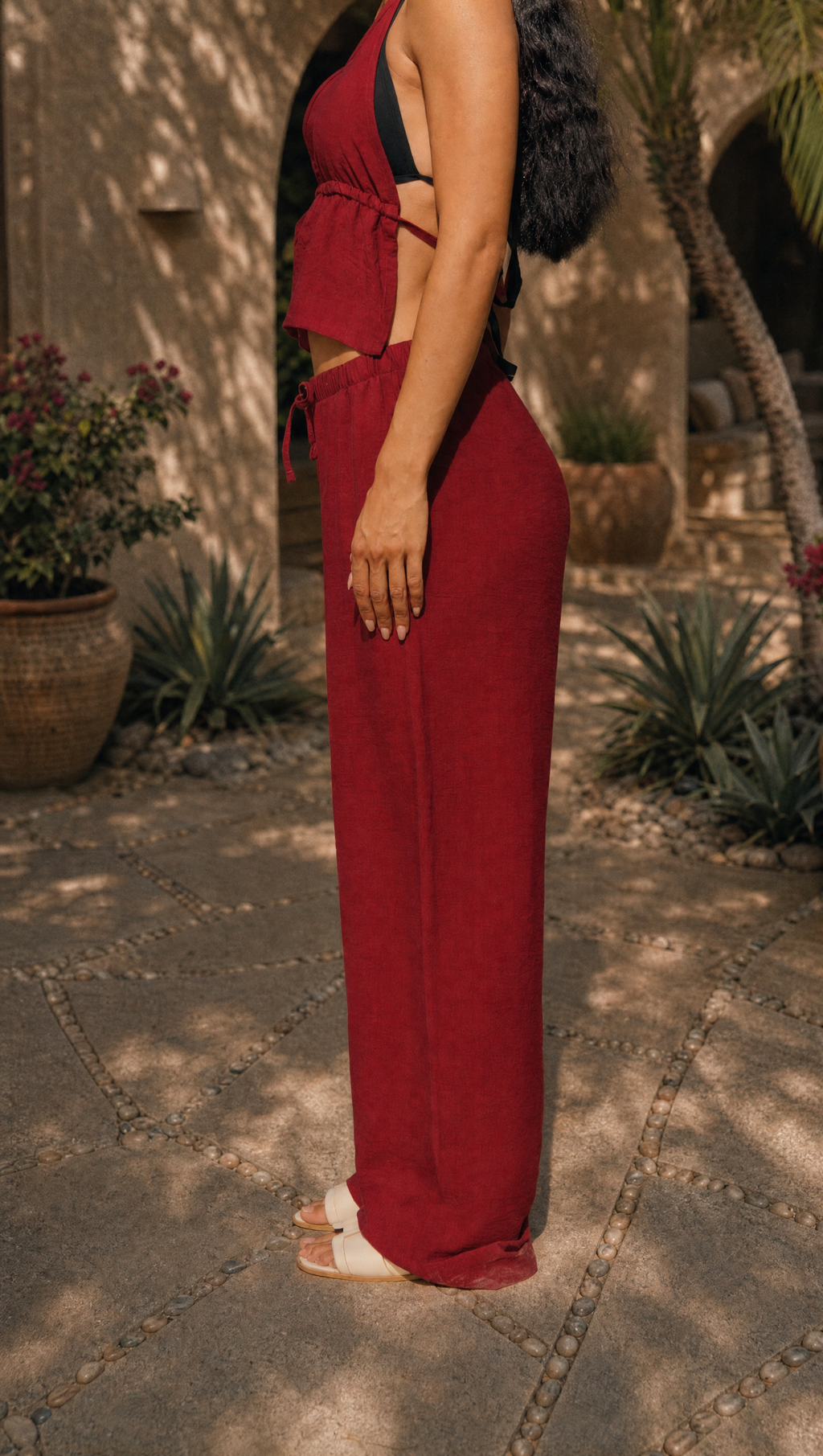 RED WINE LINEN STRAIGHT FIT PANTS
