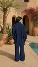 NAVY LINEN LONG SLEEVE SHIRT