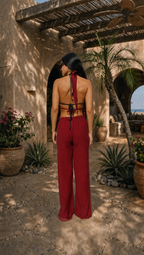 RED WINE LINEN COVER UP