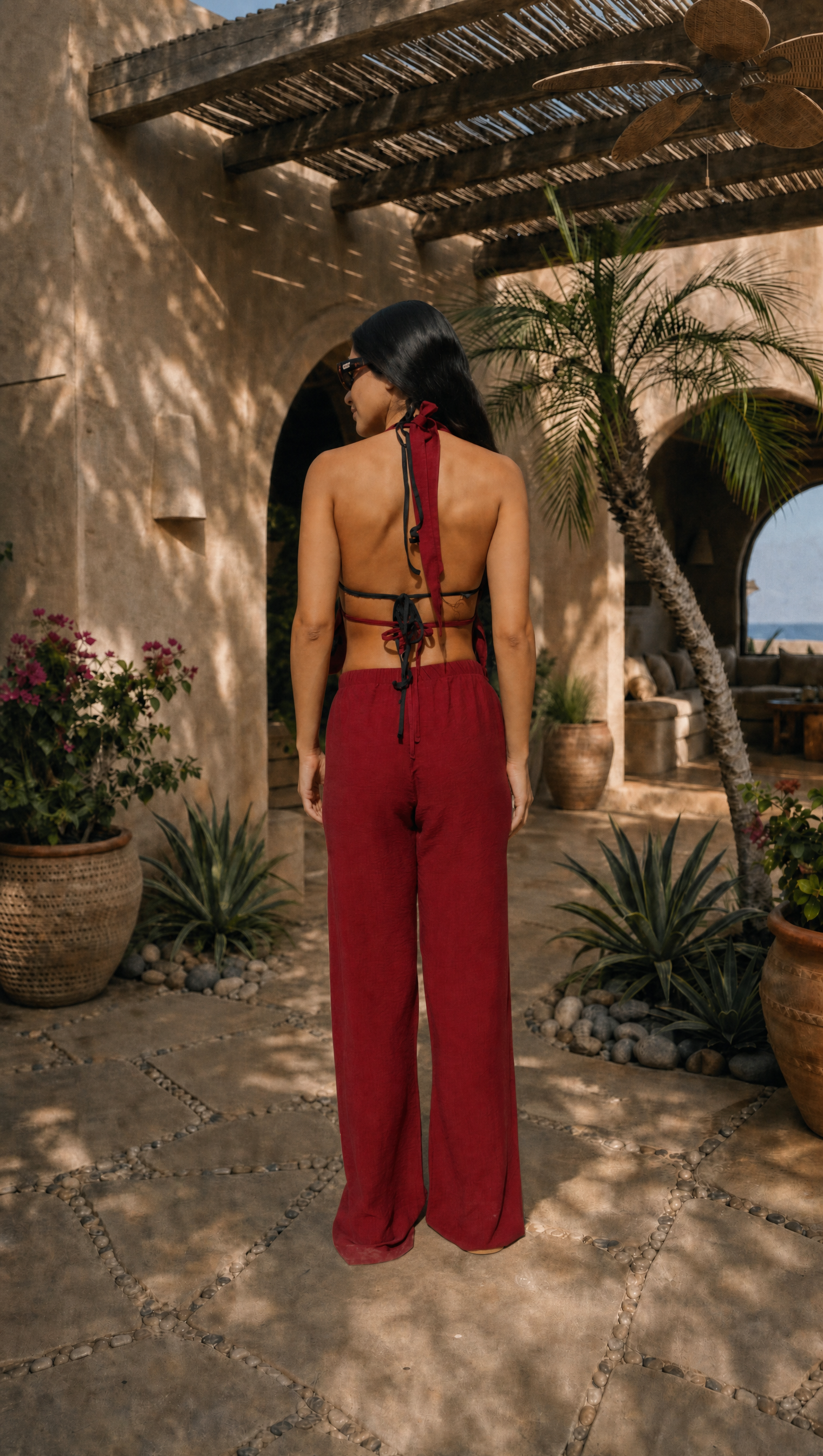 RED WINE LINEN COVER UP