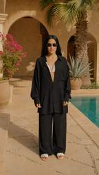 BLACK LINEN LONG SLEEVE SHIRT