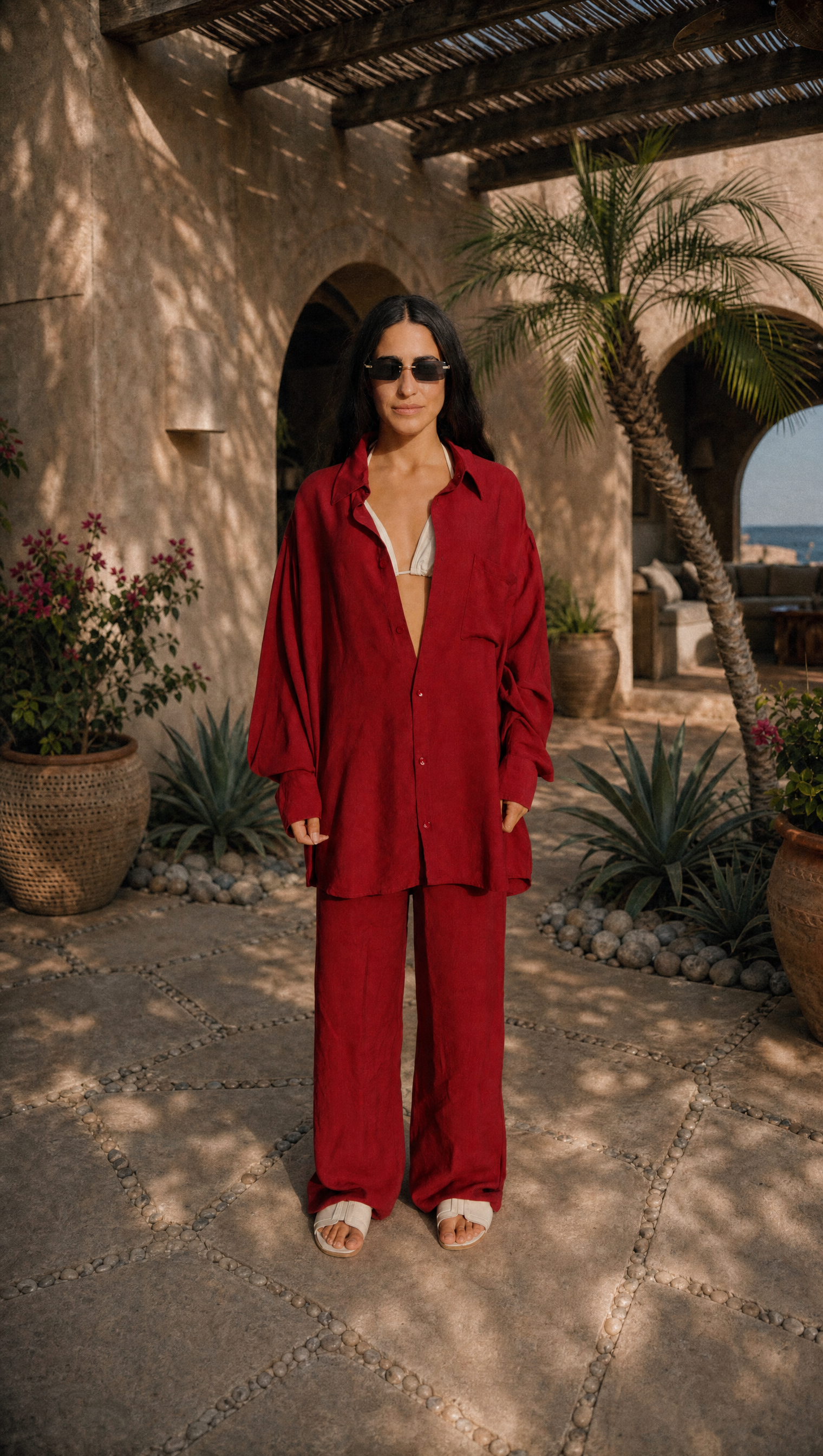 RED WINE LINEN LONG SLEEVE SHIRT