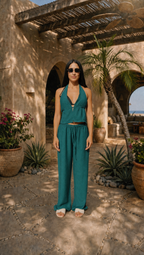 TEAL LINEN COVER UP
