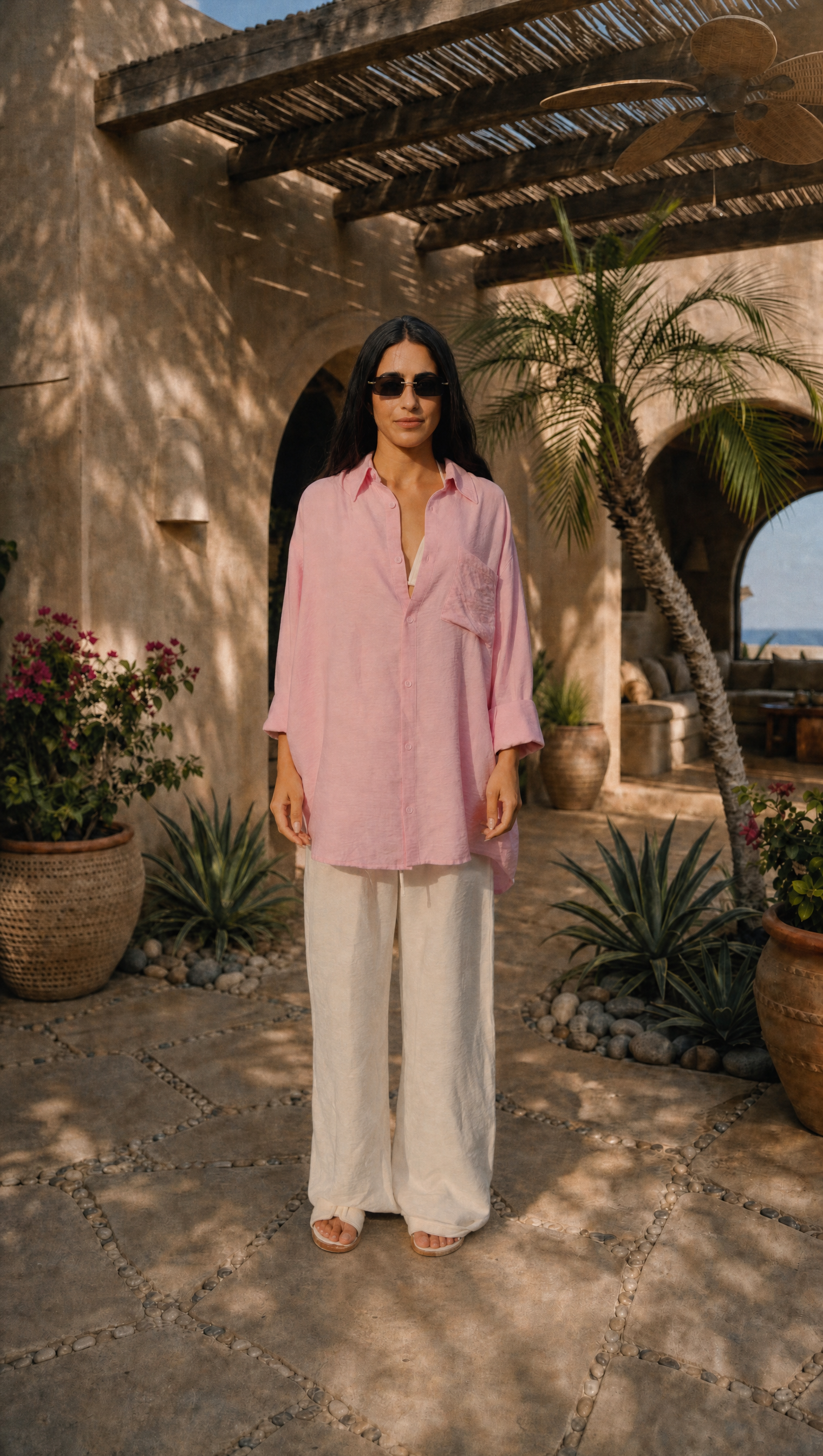PINK LINEN LONG SLEEVE SHIRT