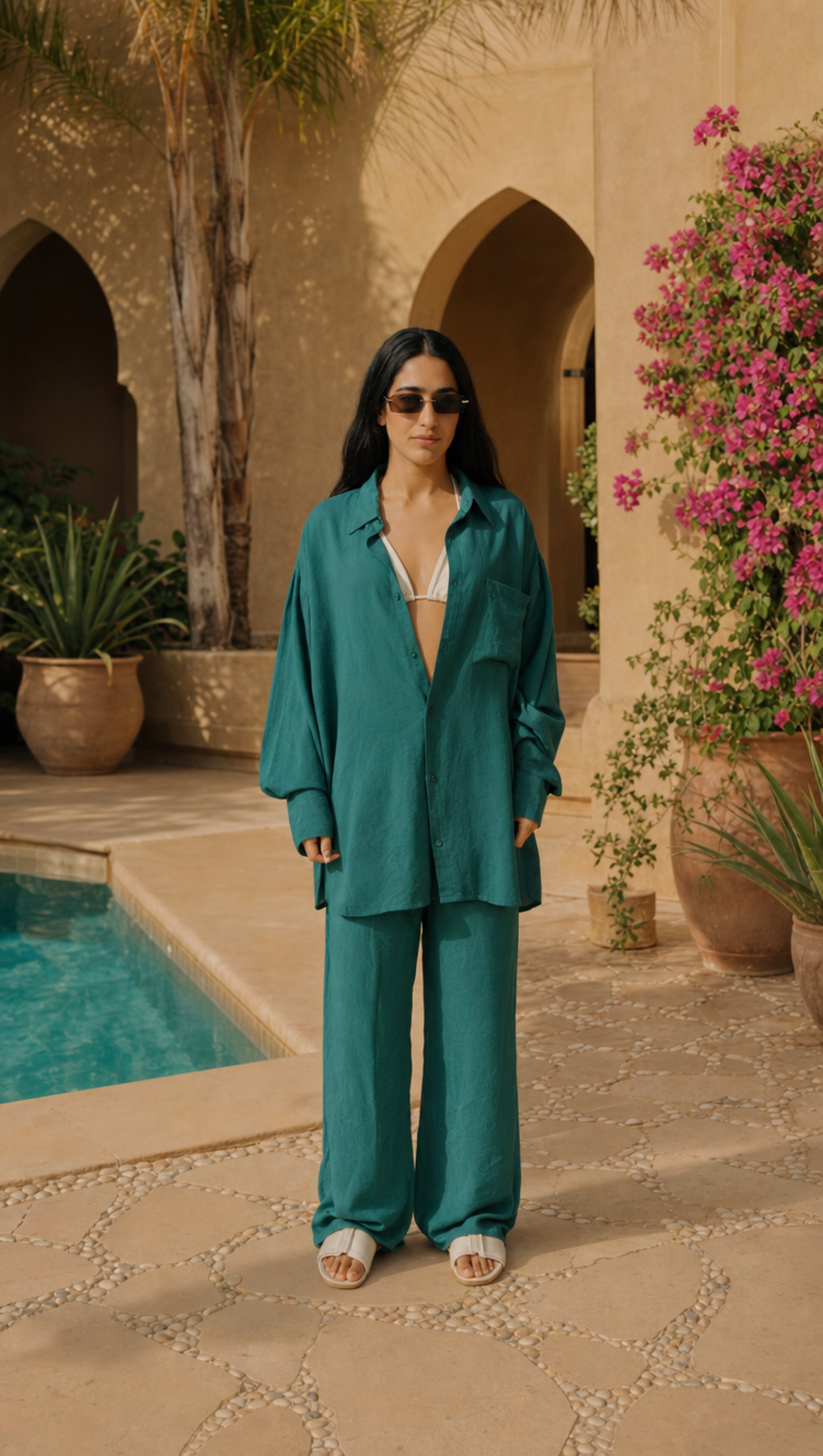 TEAL LINEN LONG SLEEVE SHIRT