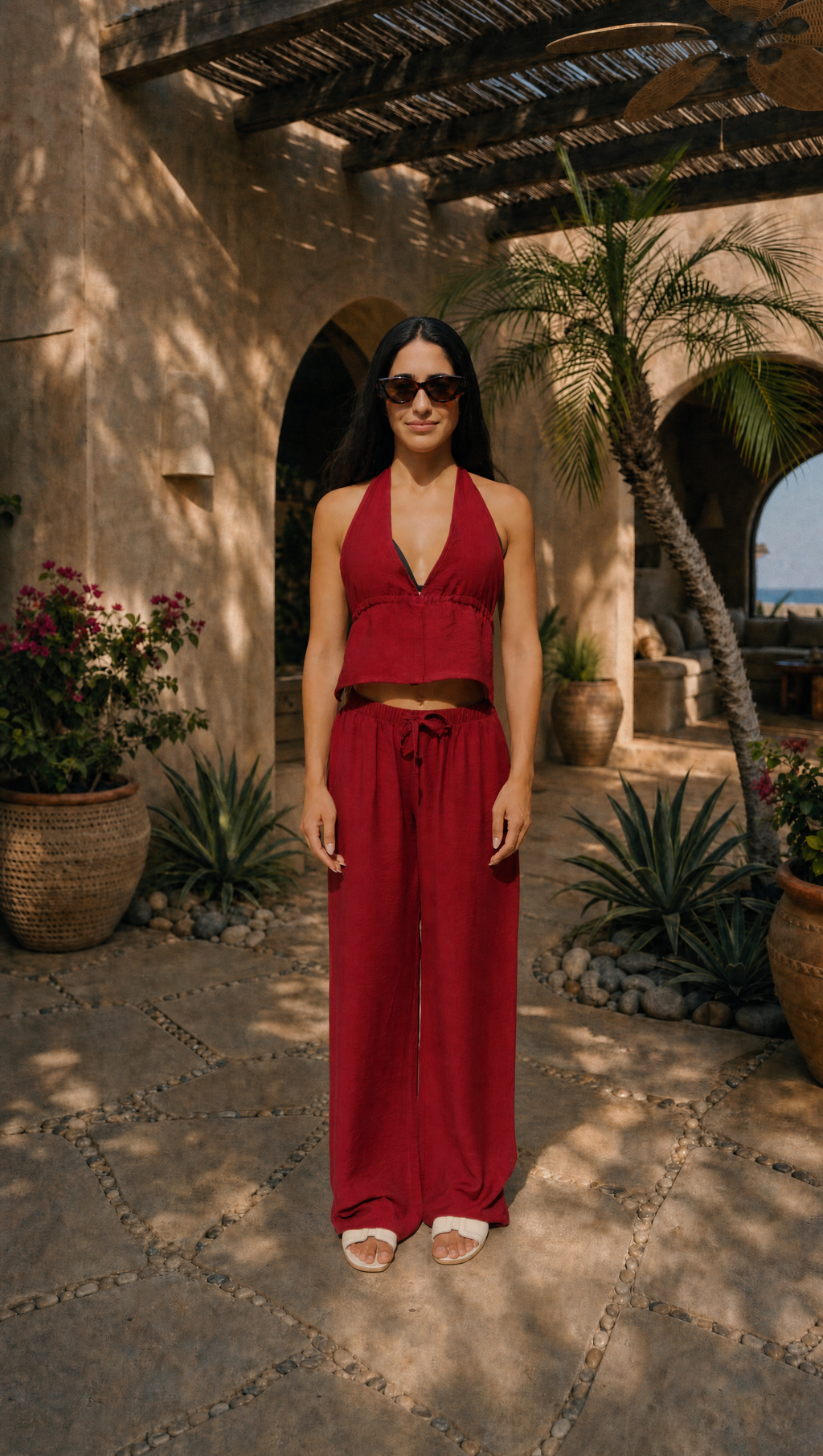 RED WINE LINEN COVER UP