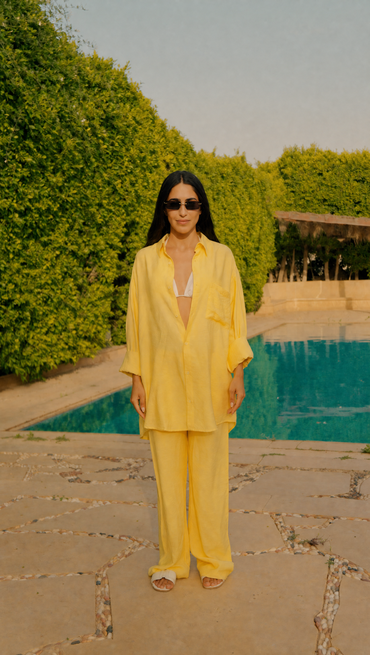 BUTTER YELLOW LINEN LONG SLEEVE SHIRT