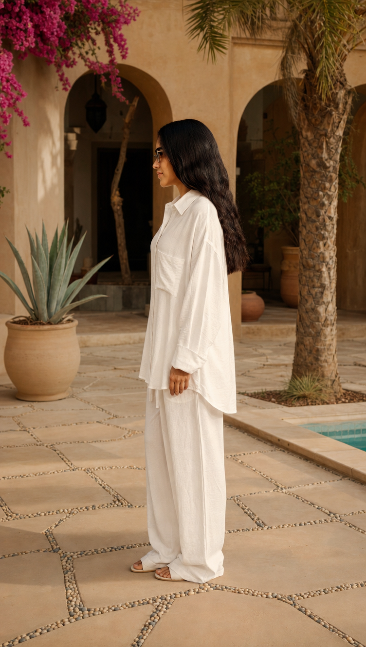 WHITE LINEN LONG SLEEVE SHIRT