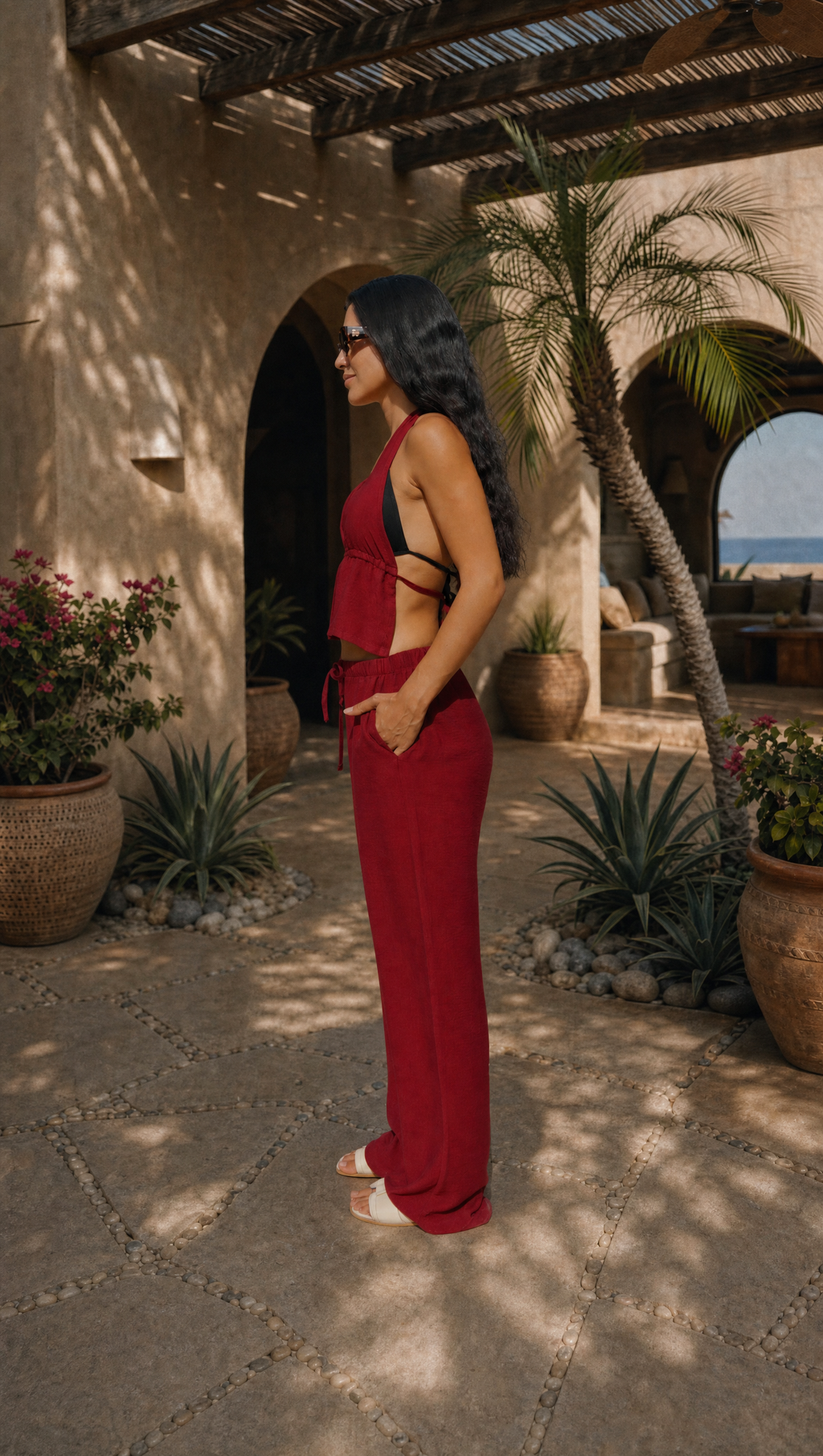 RED WINE LINEN COVER UP