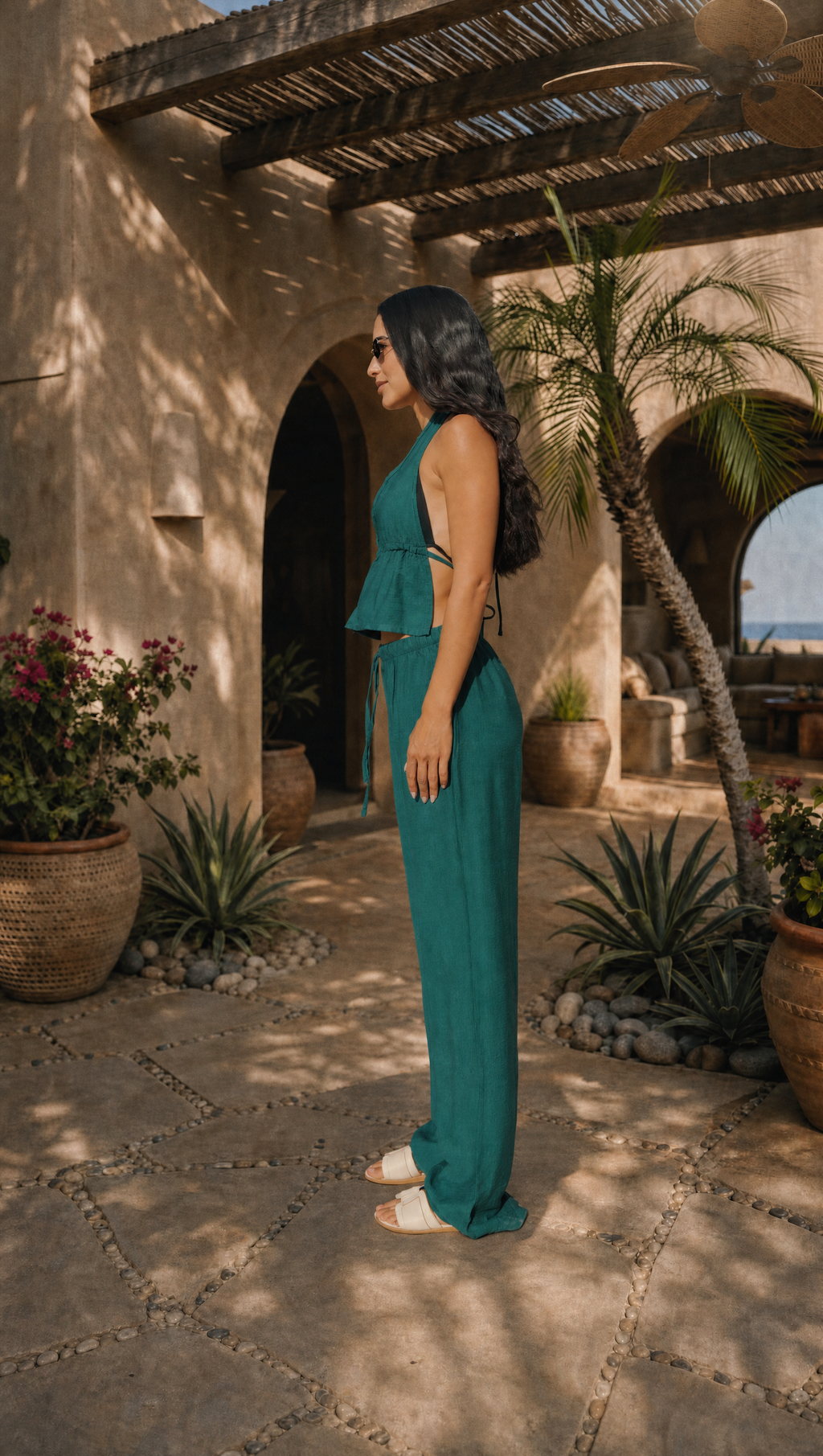 TEAL LINEN COVER UP