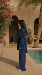 NAVY LINEN LONG SLEEVE SHIRT
