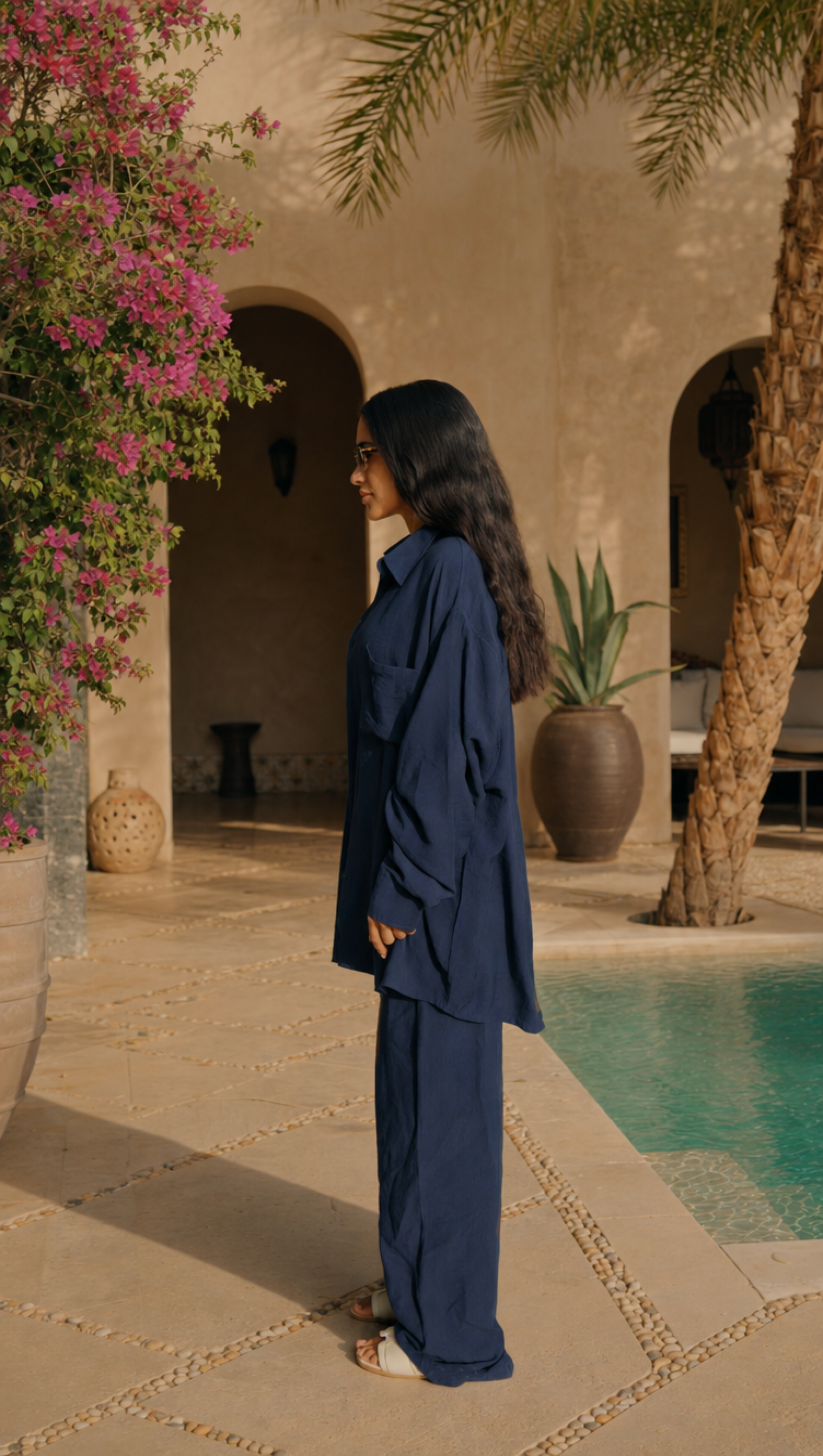 NAVY LINEN LONG SLEEVE SHIRT