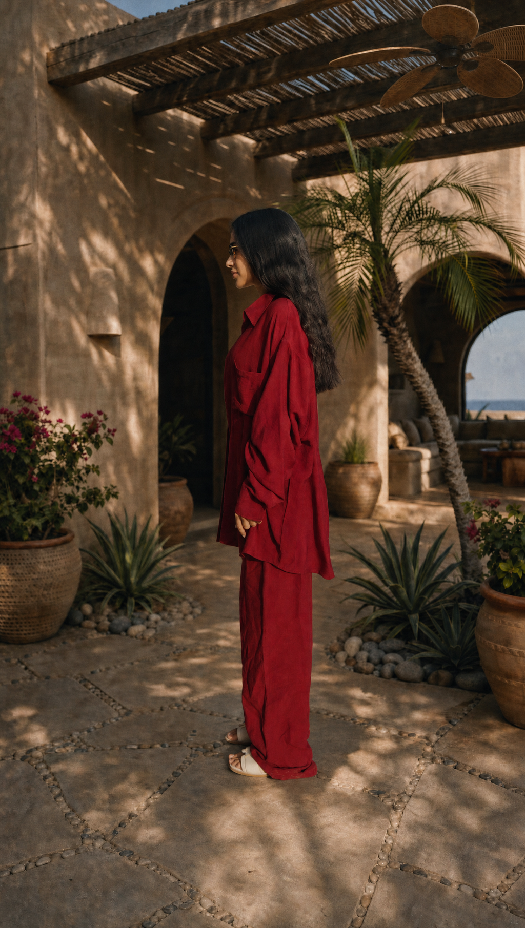 RED WINE LINEN LONG SLEEVE SHIRT