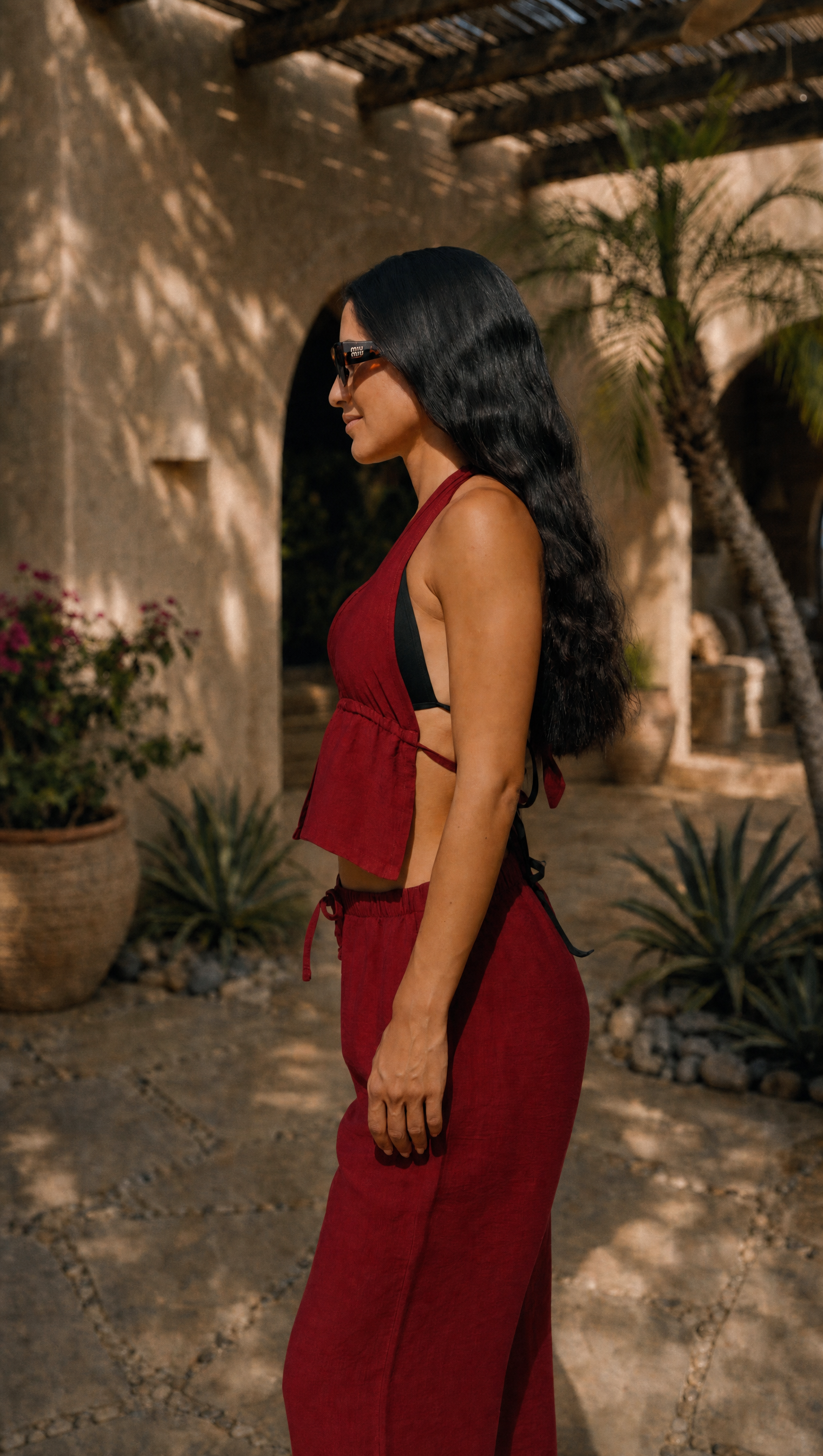 RED WINE LINEN COVER UP