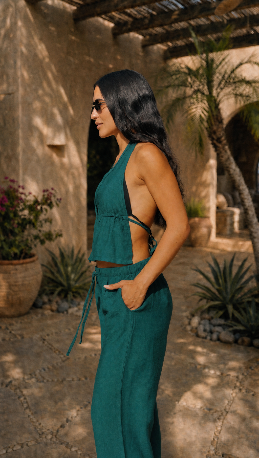 TEAL LINEN COVER UP