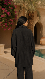 BLACK LINEN LONG SLEEVE SHIRT