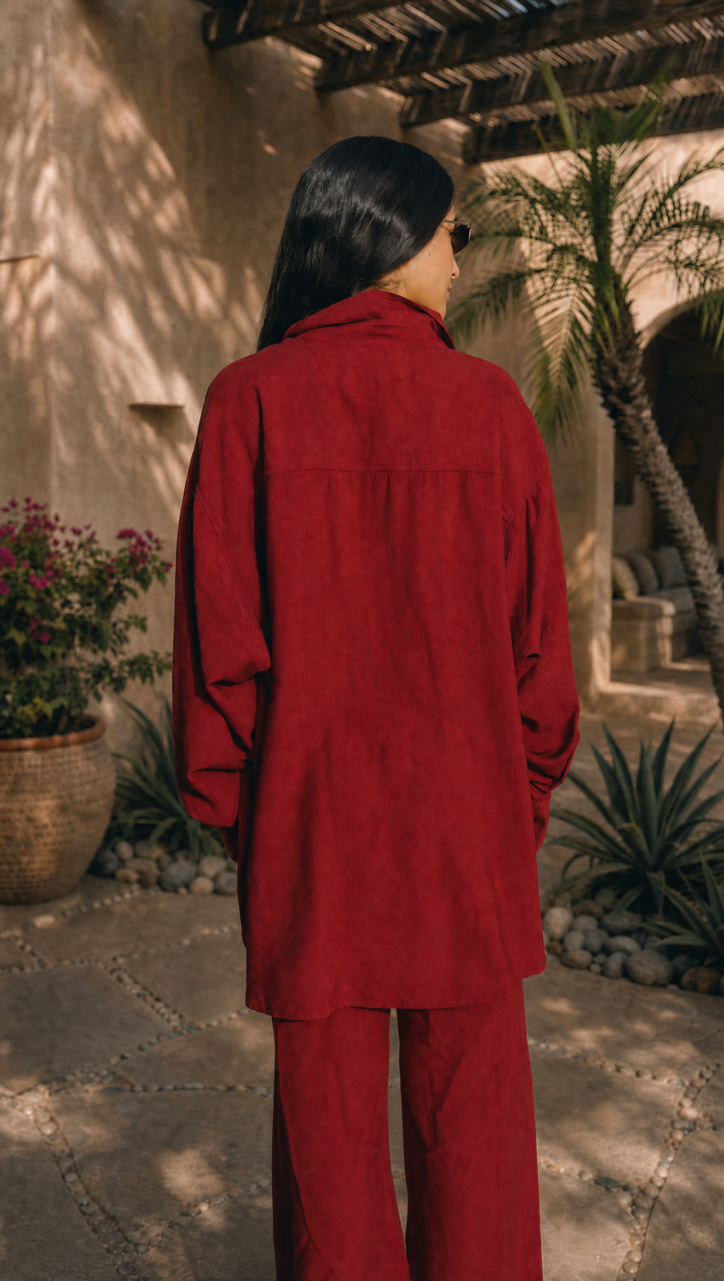 RED WINE LINEN LONG SLEEVE SHIRT