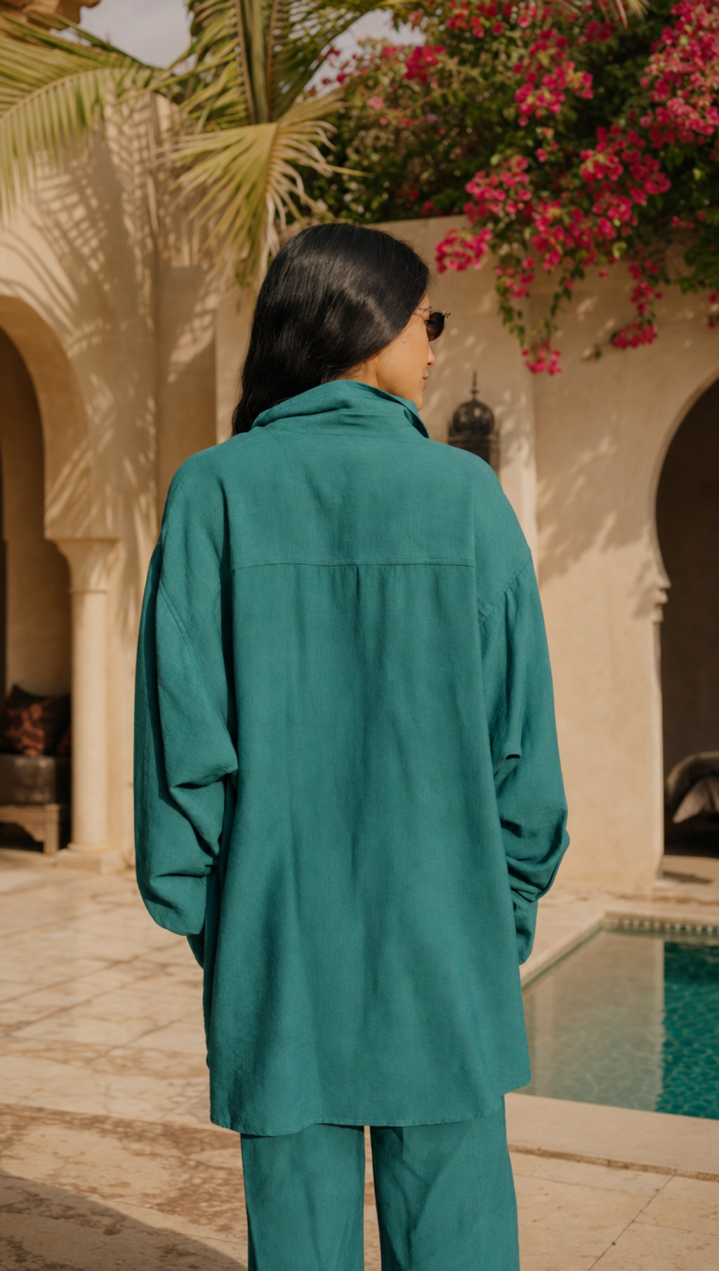 TEAL LINEN LONG SLEEVE SHIRT