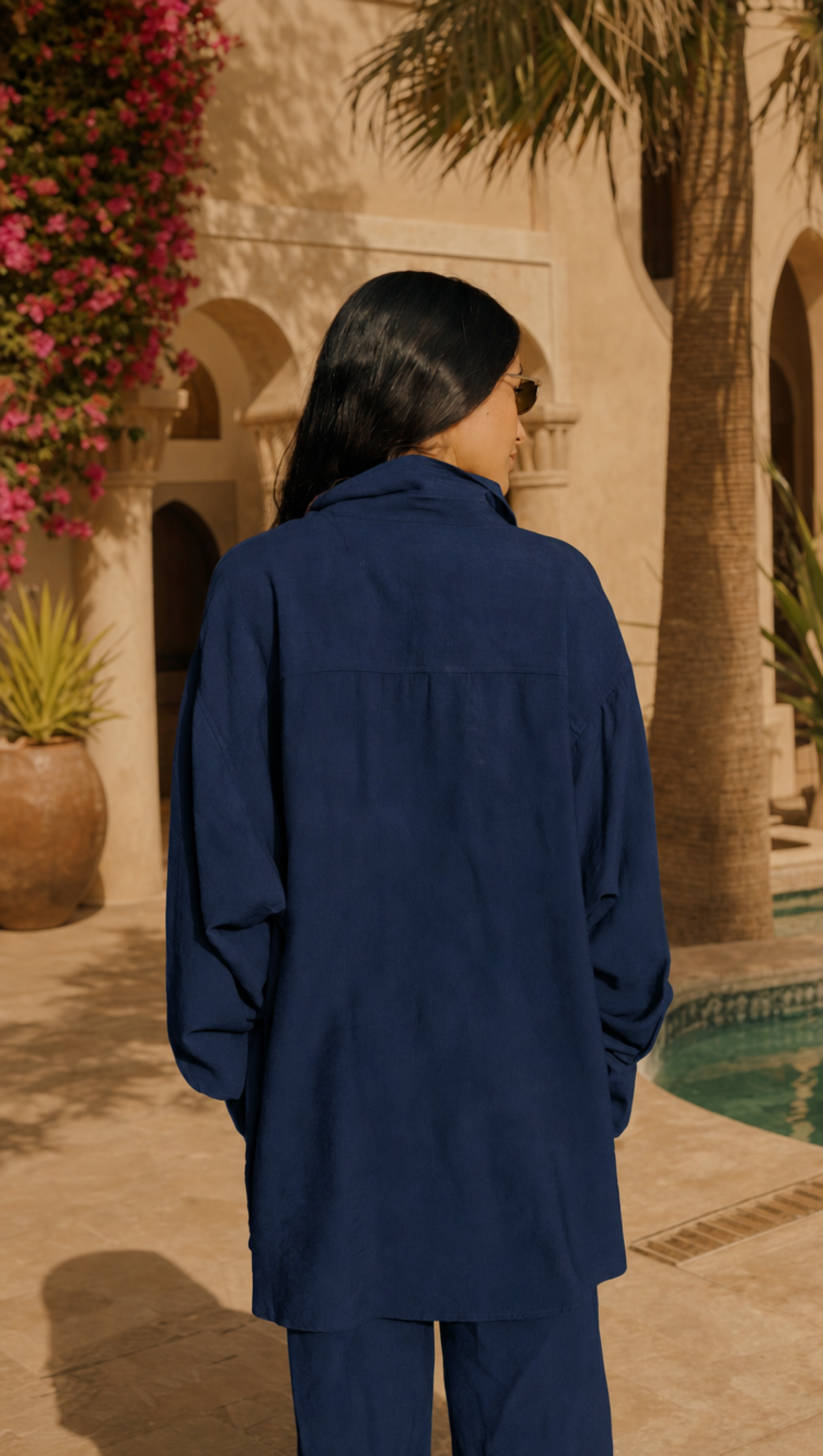 NAVY LINEN LONG SLEEVE SHIRT