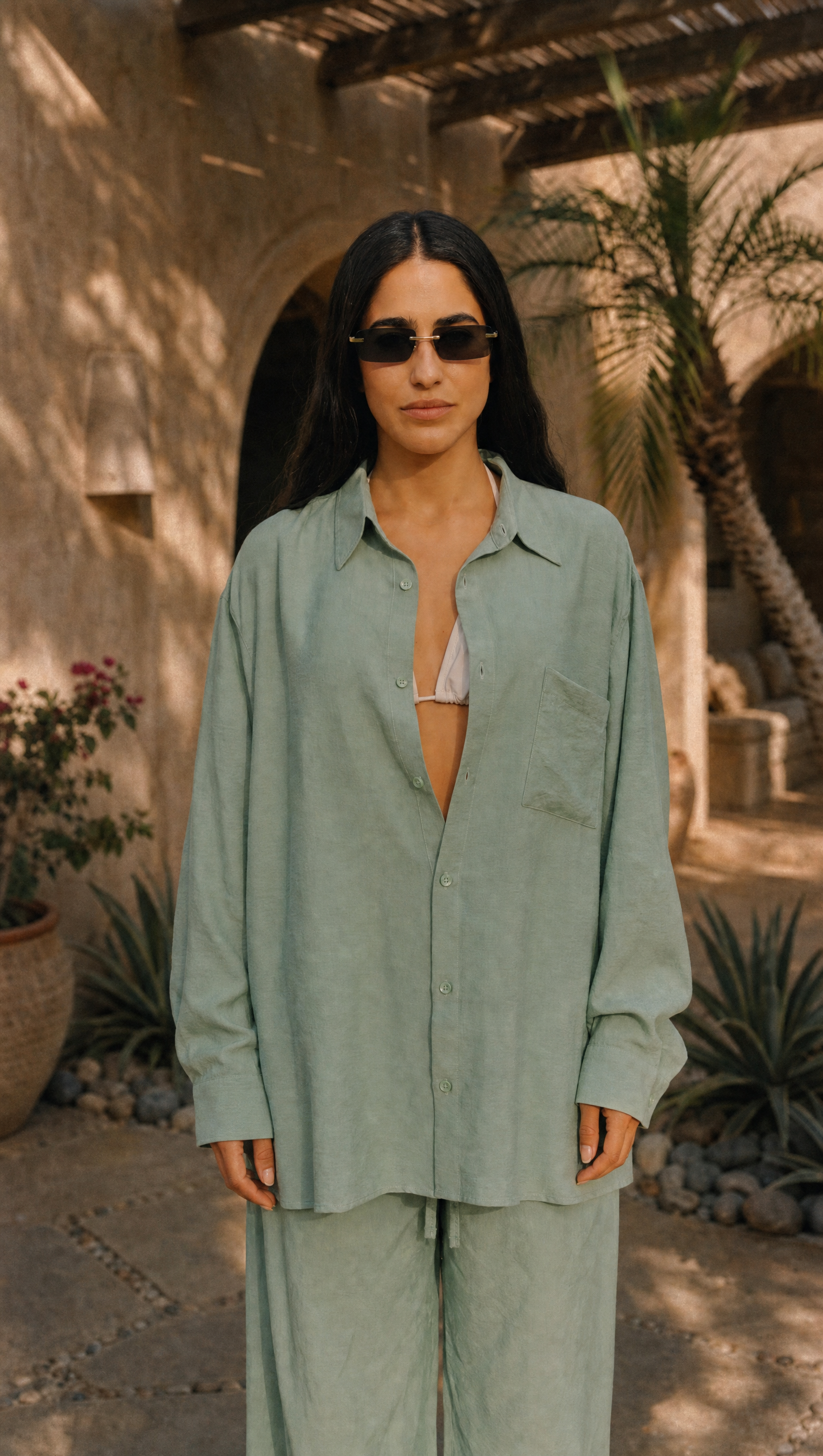SAGE LINEN LONG SLEEVE SHIRT