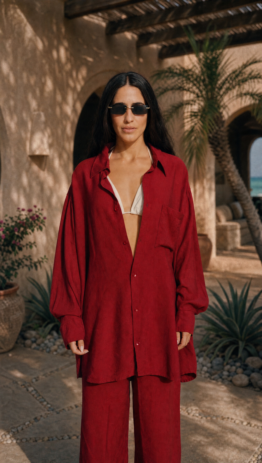 RED WINE LINEN LONG SLEEVE SHIRT