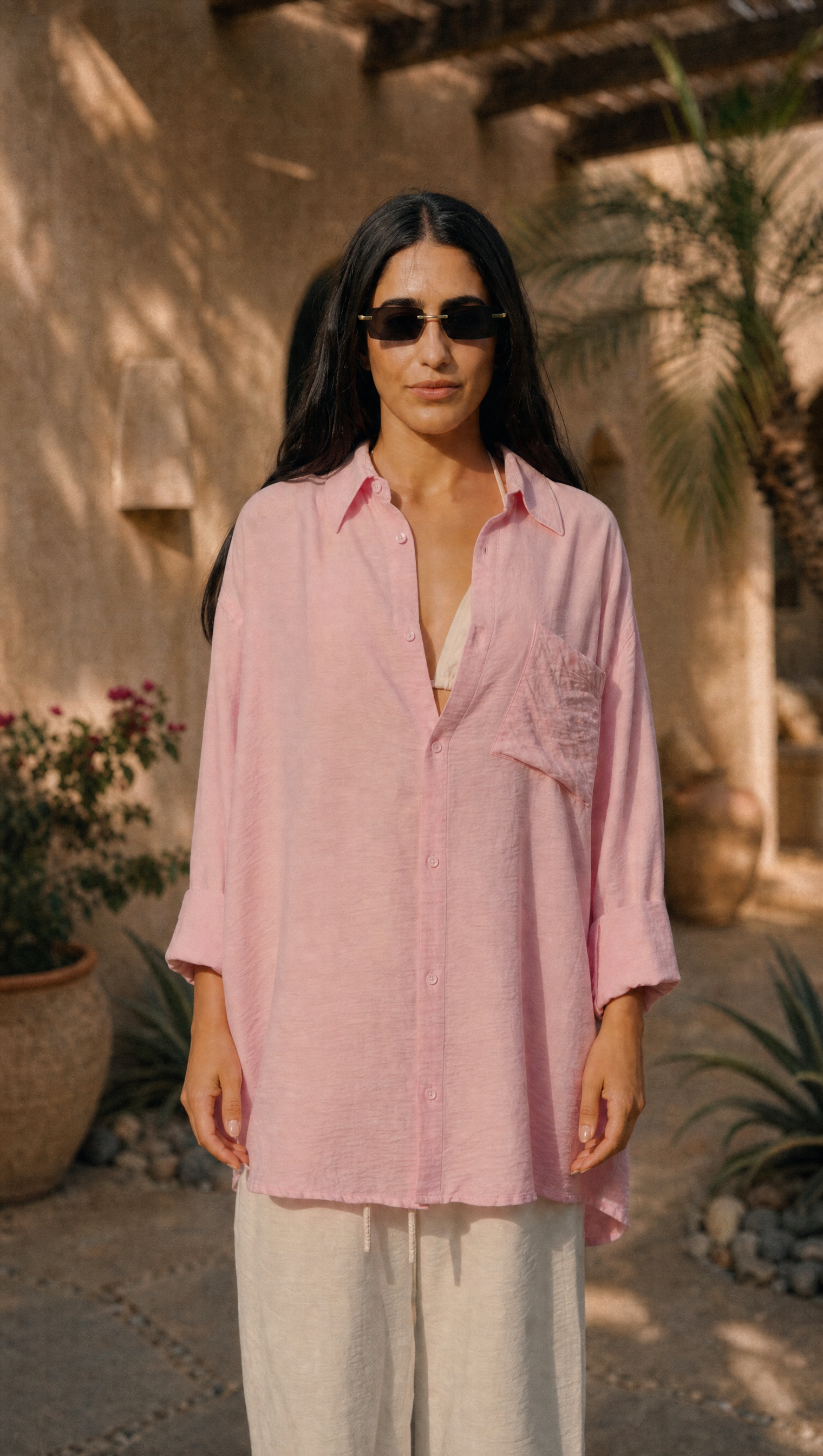 PINK LINEN LONG SLEEVE SHIRT
