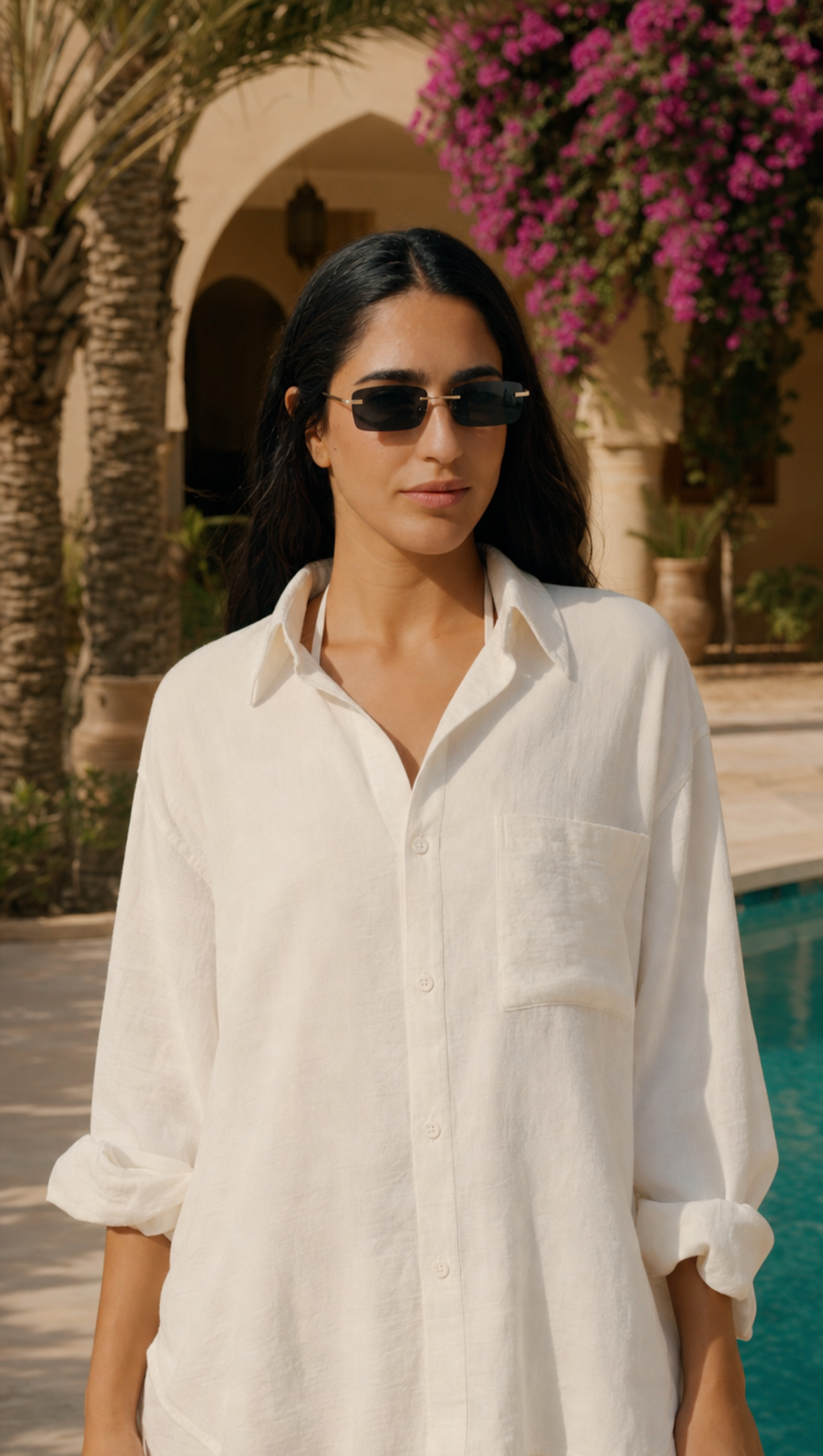 WHITE LINEN LONG SLEEVE SHIRT