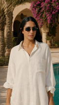 WHITE LINEN LONG SLEEVE SHIRT