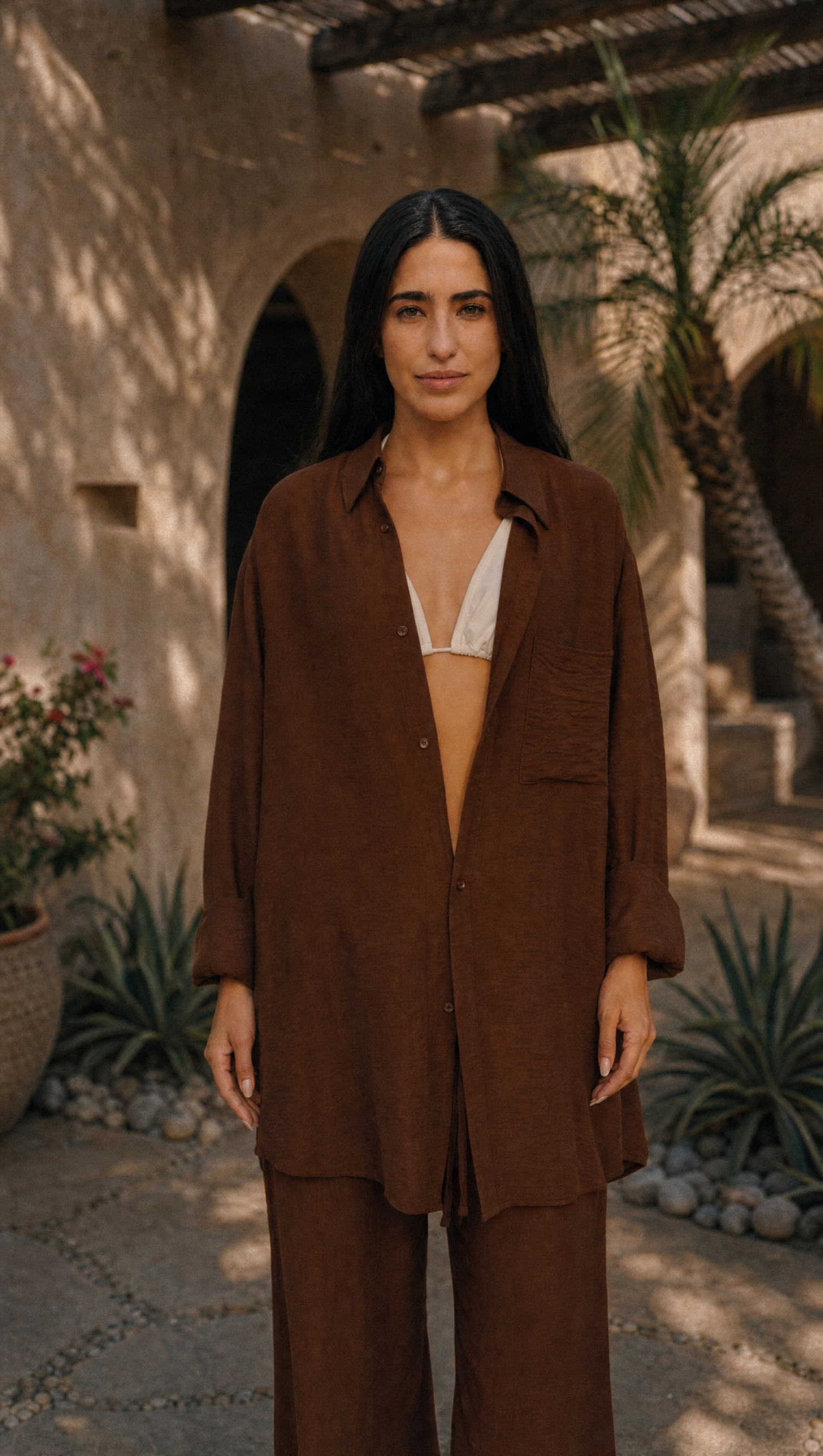 WALNUT LINEN LONG SLEEVE SHIRT