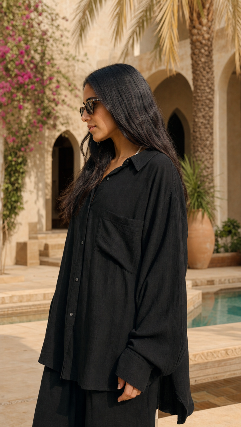 BLACK LINEN LONG SLEEVE SHIRT