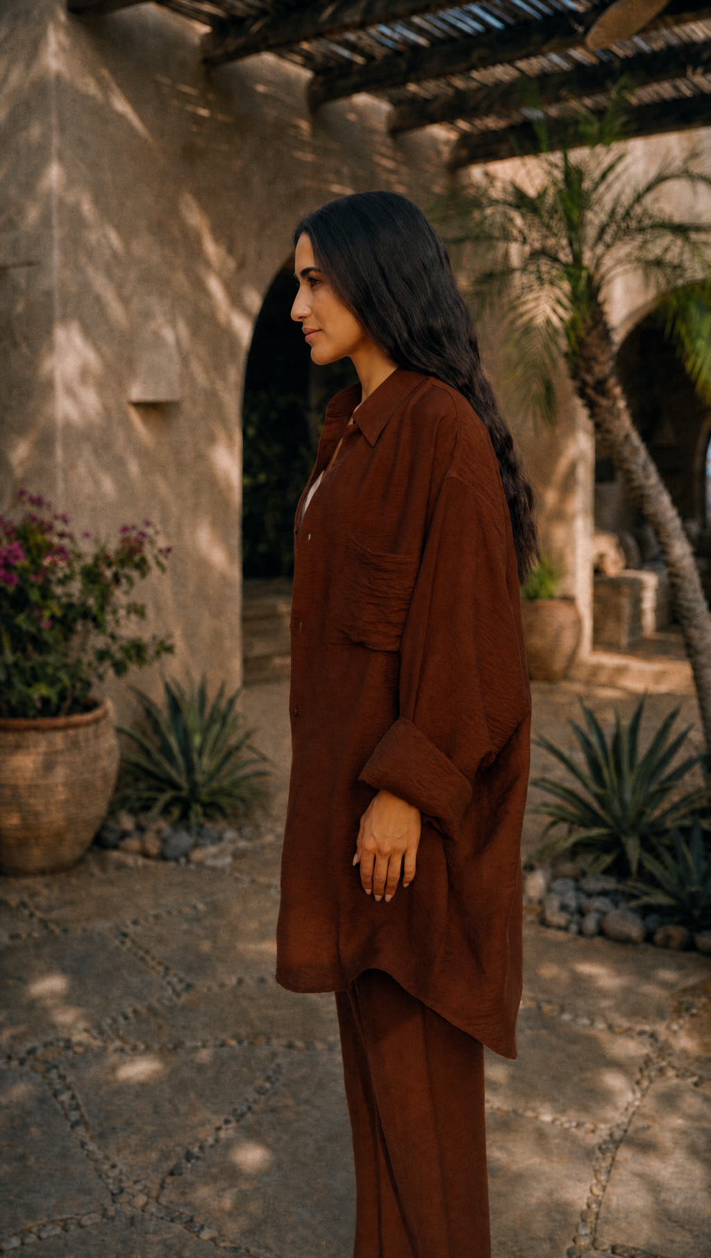 WALNUT LINEN LONG SLEEVE SHIRT