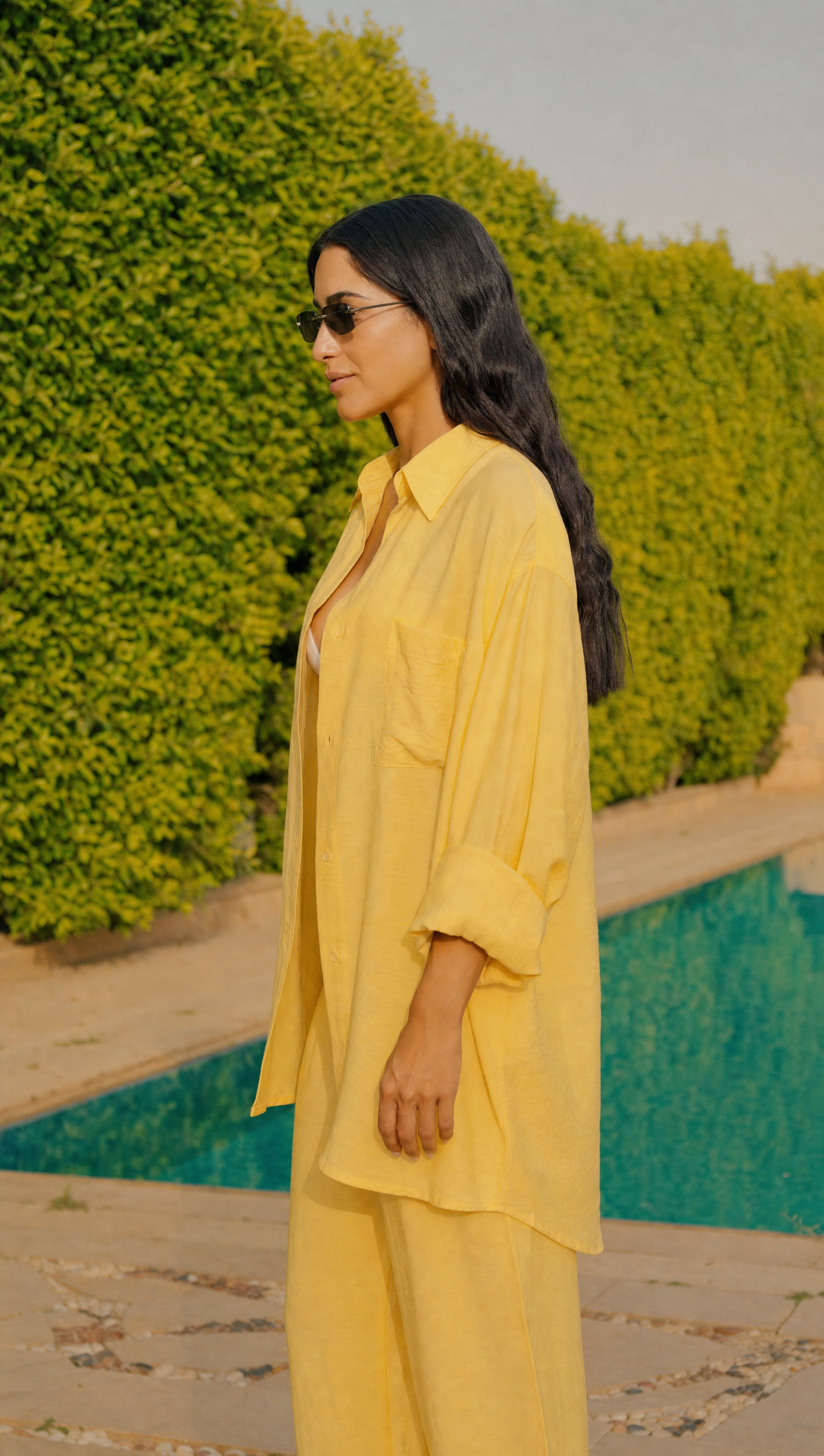 BUTTER YELLOW LINEN LONG SLEEVE SHIRT