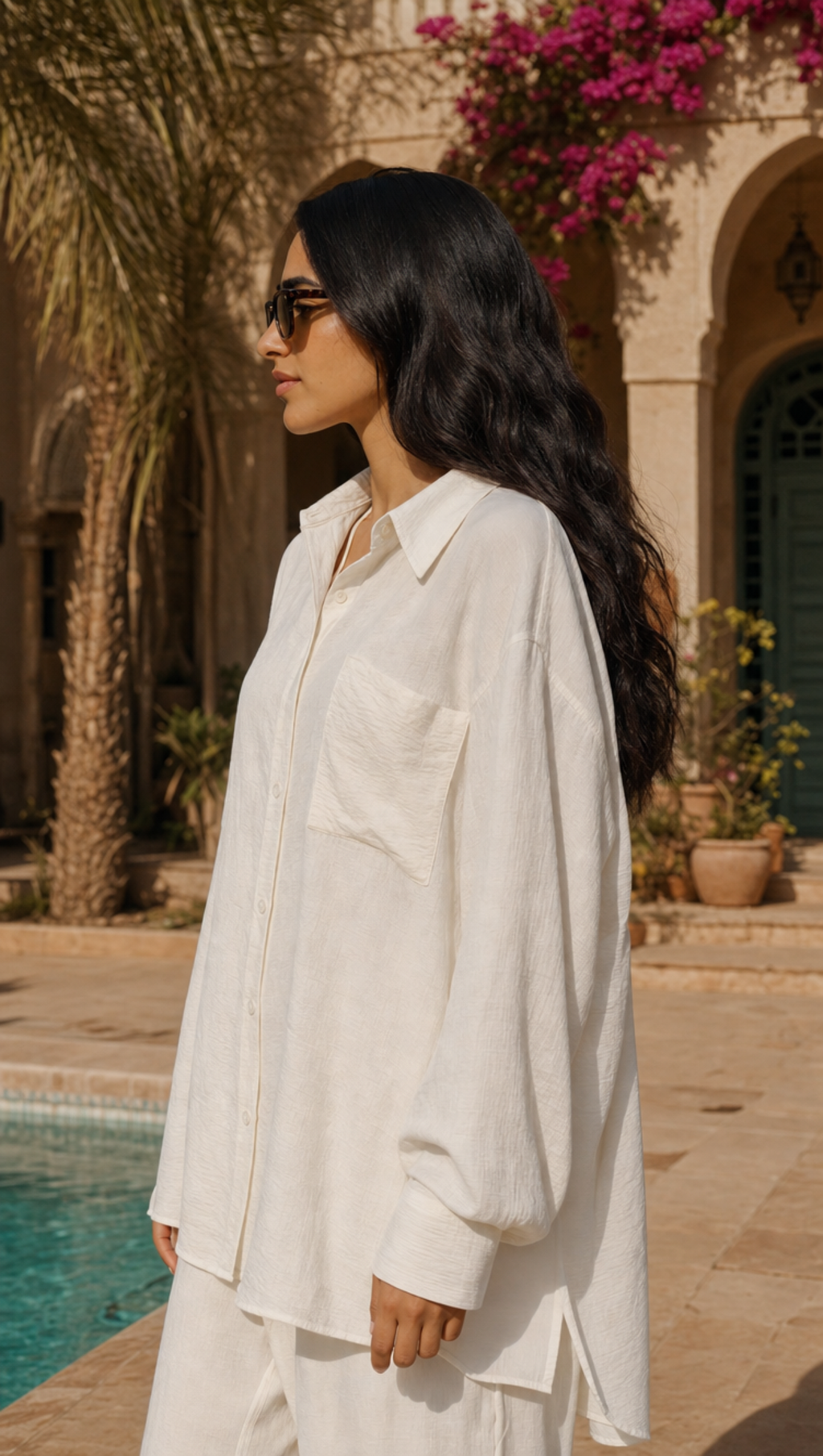 WHITE LINEN LONG SLEEVE SHIRT