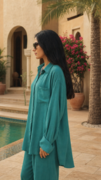 TEAL LINEN LONG SLEEVE SHIRT