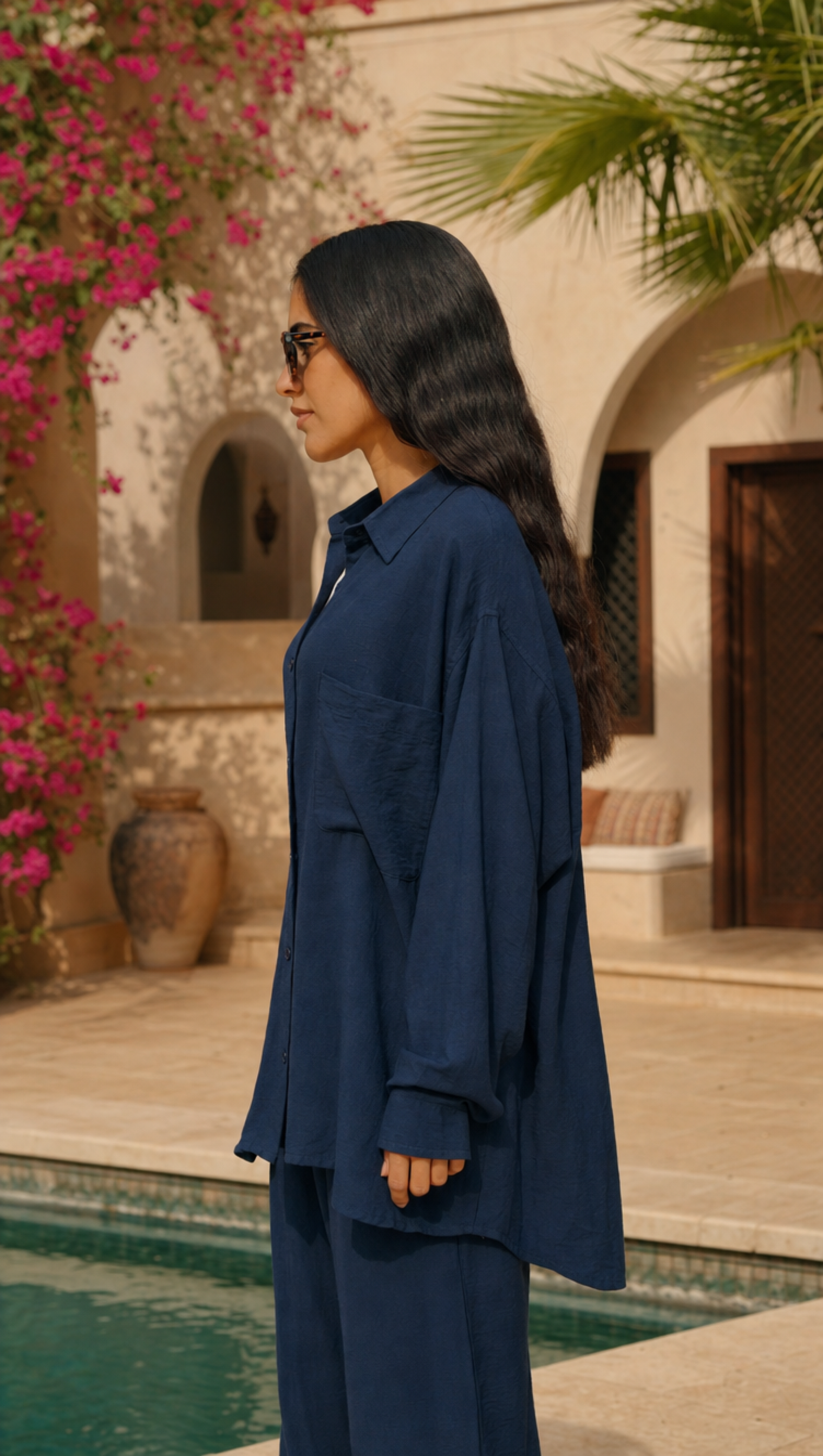 NAVY LINEN LONG SLEEVE SHIRT