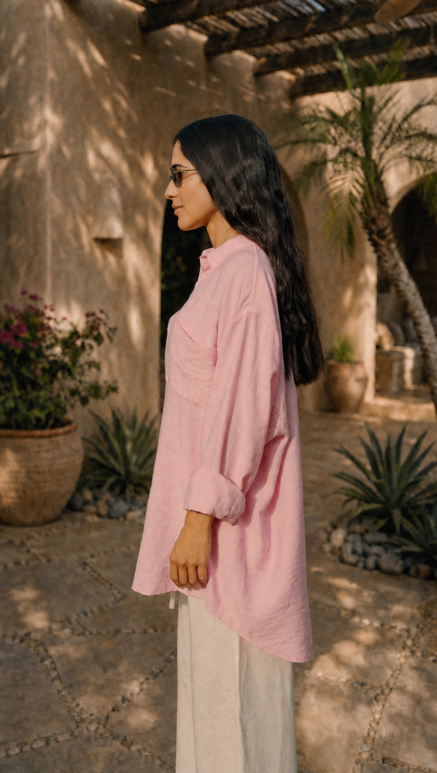 PINK LINEN LONG SLEEVE SHIRT
